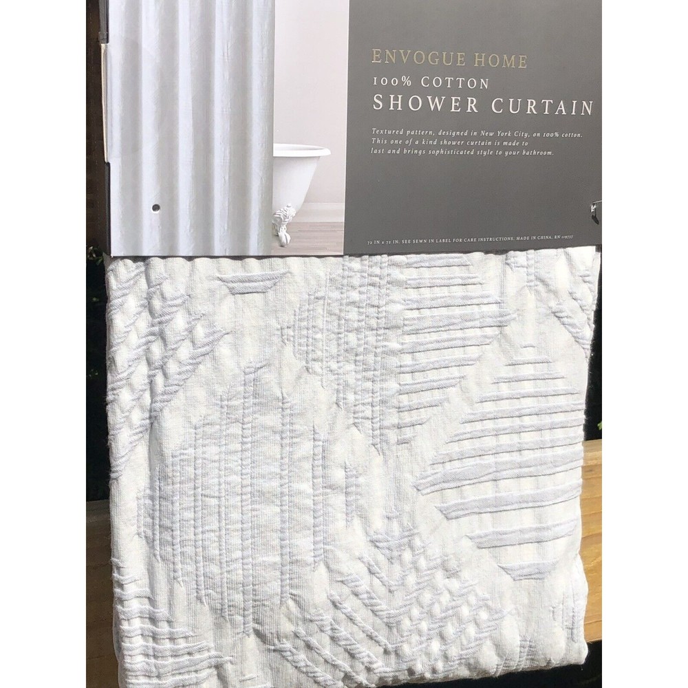 New Envogue Home Designer Shower Curtain Embossed Geometric Pattern Gray Cotton